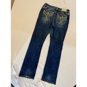 Miss Me Embellished Bootcut Jeans Dark Wash Denim Rhinestone Pockets Size 28 |G1